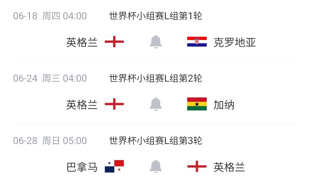 英格兰队公布世界杯号码与分组：贝林厄姆10号，凯恩9号，L组遇克罗地亚